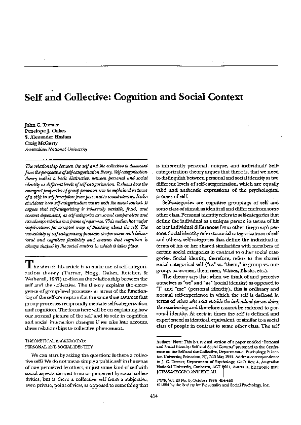 (PDF) Self and Collective: Cognition and Social Context