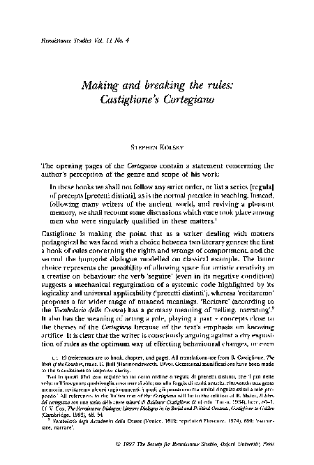 Making and breaking the rules: Castiglione's Cortegiano