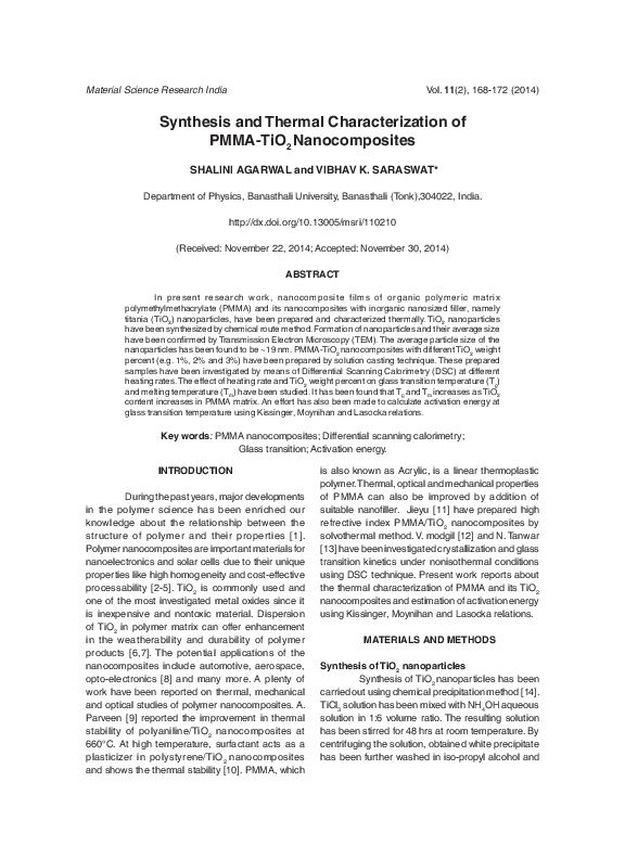(PDF) Synthesis and Thermal Characterization of PMMA-TiO2 Nanocomposites
