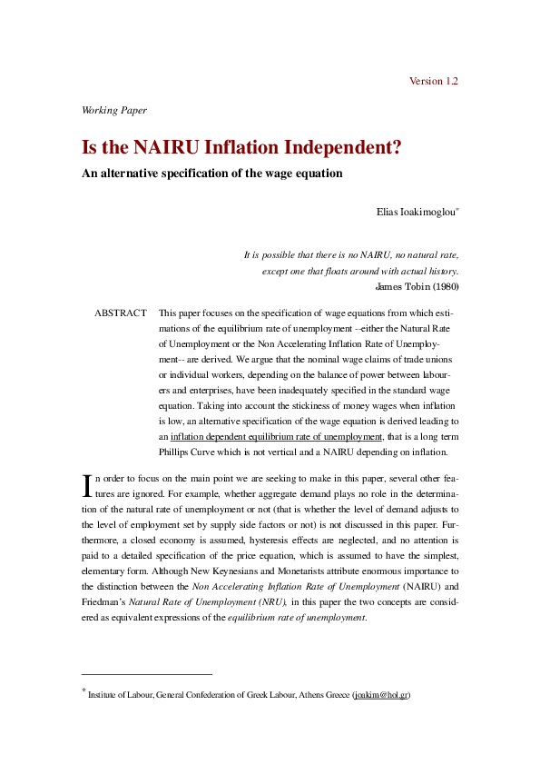 (PDF) (2000) Is the NAIRU Inflation Independent? An alternative ...