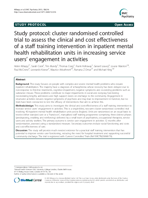 (PDF) Study protocol: a cluster randomised controlled trial of a school ...