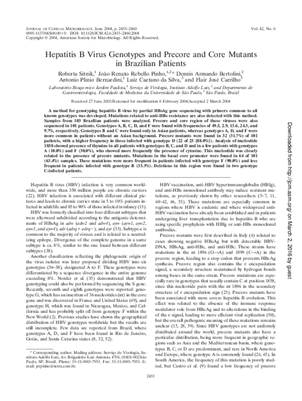 (PDF) Hepatitis B Virus Genotypes and Precore and Core Mutants in ...