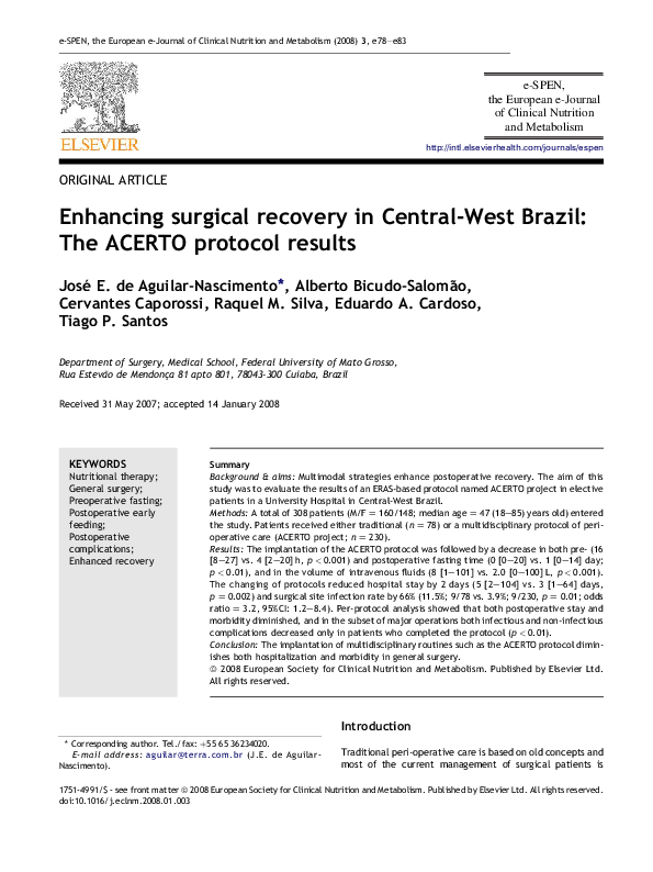 (PDF) Enhancing surgical recovery in Central-West Brazil: The ACERTO ...