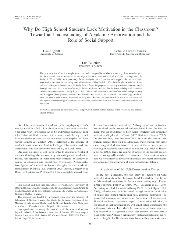 (PDF) Why Do High School Students Lack Motivation in the Classroom ...