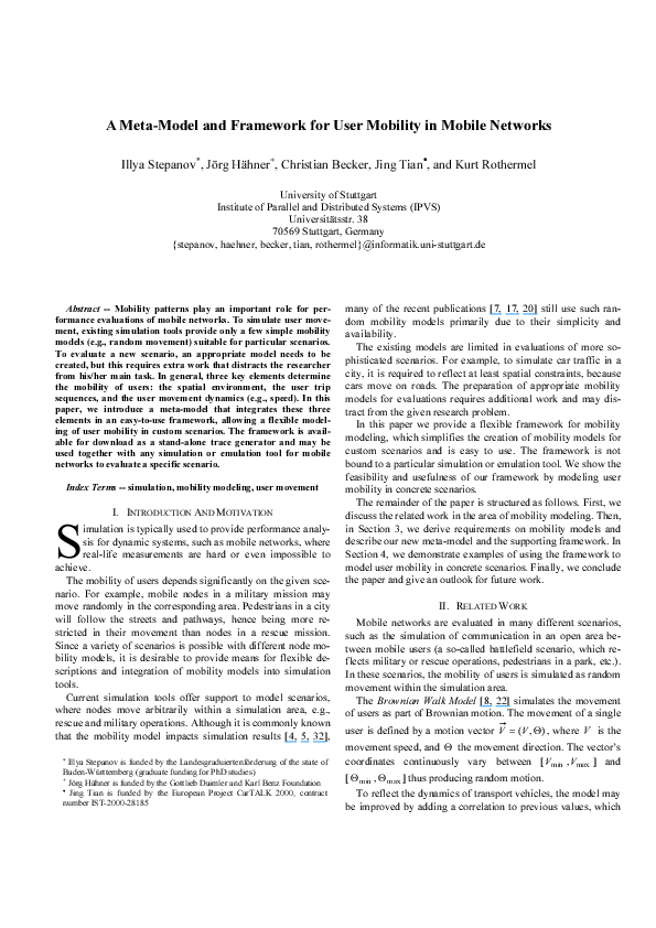 (PDF) A meta-model and framework for user mobility in mobile networks