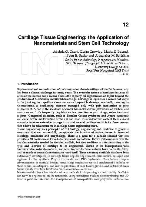 (PDF) Cartilage Tissue Engineering: the Application of Nanomaterials ...