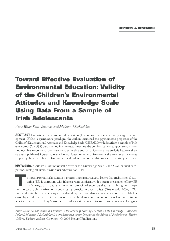 (PDF) Toward Effective Evaluation of Environmental Education: Validity ...