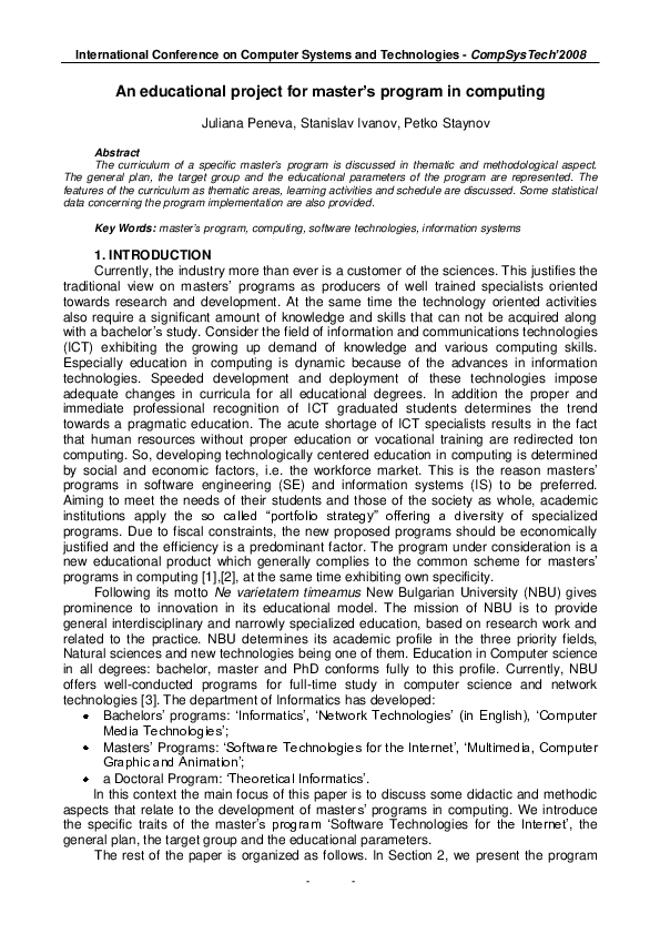 (PDF) An educational project for master's program in computing