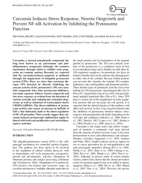 (PDF) Curcumin induces stress response, neurite outgrowth and prevent ...