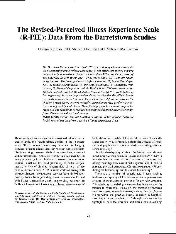 (PDF) The Revised-Perceived Illness Experience Scale (R-PIE): Data From ...