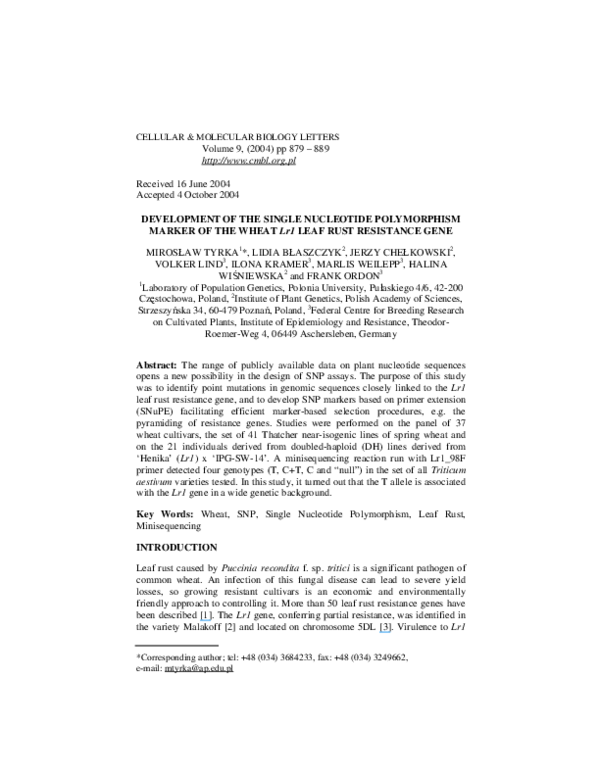(PDF) Development of a Single Nucleotide Polymorphism Genotyping ...