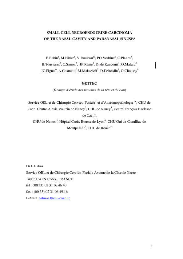 (PDF) Small cell neuroendocrine carcinoma of the nasal cavity and ...