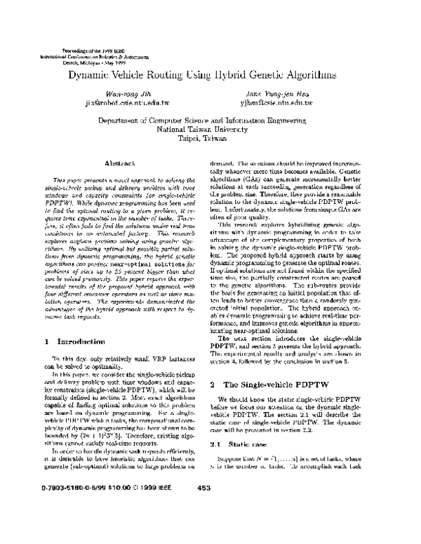 (PDF) Dynamic Vehicle Routing Using Hybrid Genetic Algorithms