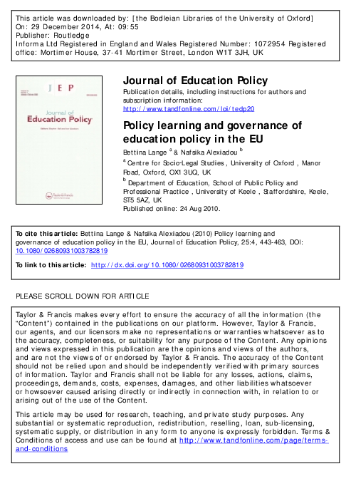 (PDF) Policy learning and governance of education policy in the EU