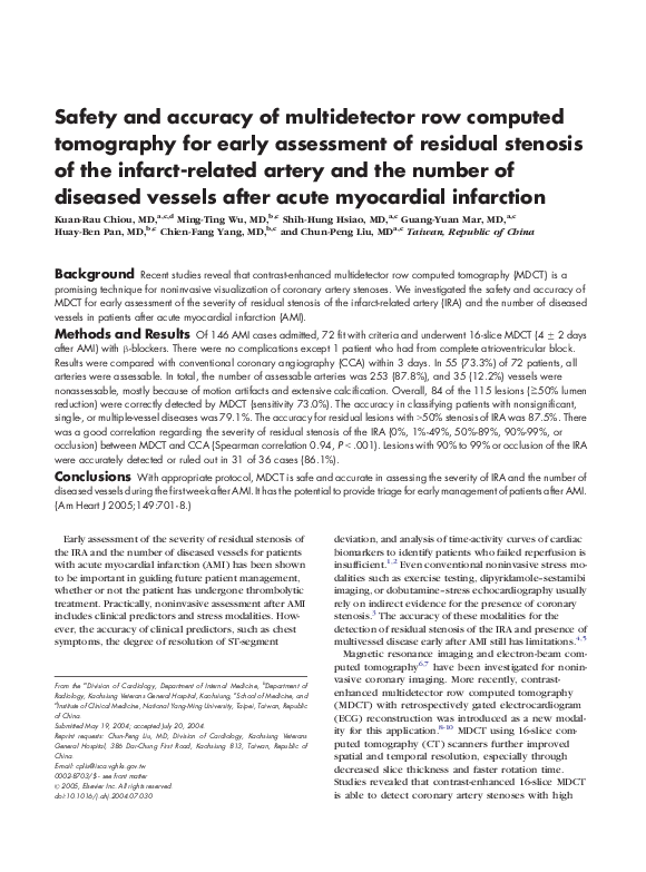 (PDF) Safety and accuracy of multidetector row computed tomography for ...