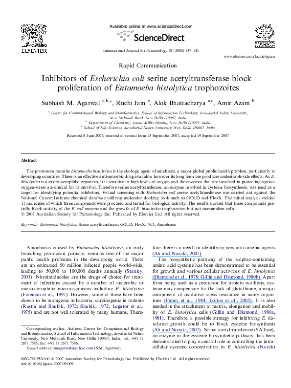 (PDF) Inhibitors of Escherichia coli serine acetyltransferase block ...