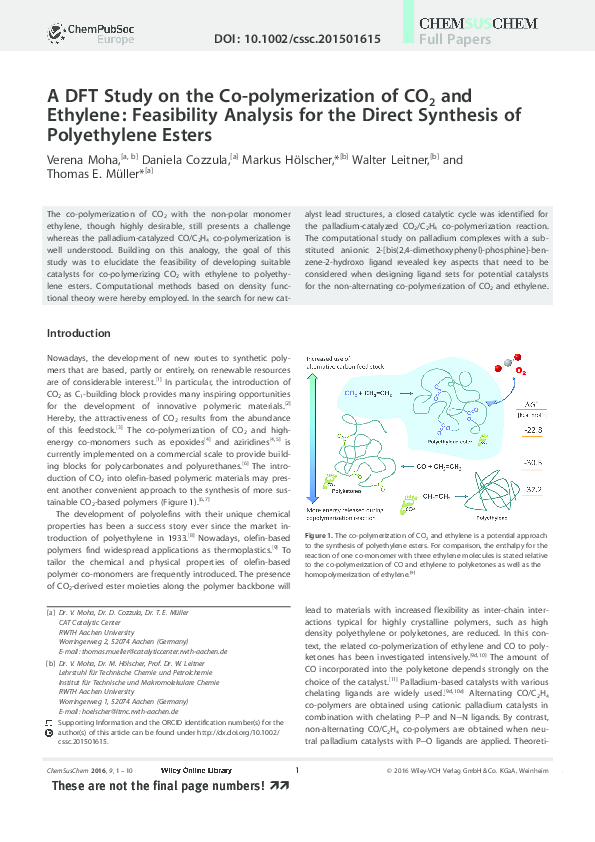 (PDF) A DFT Study on the Co-polymerization of CO2 and Ethylene ...