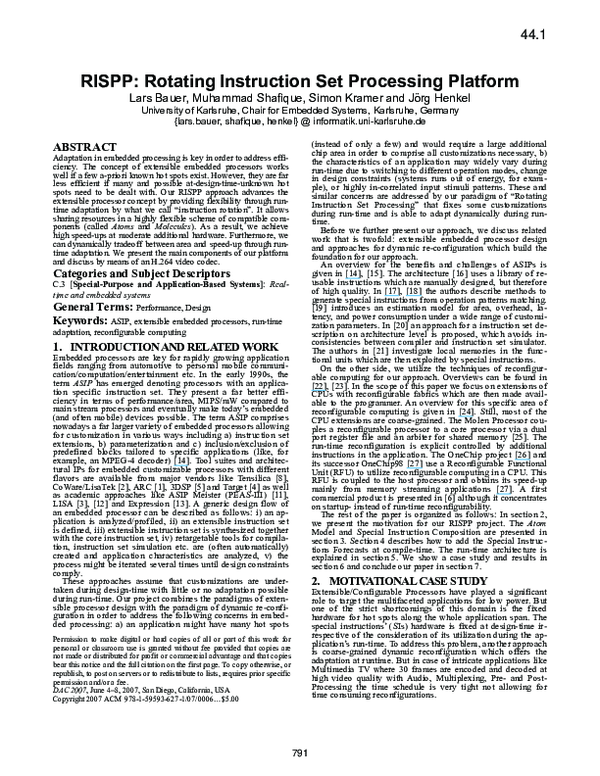 (PDF) RISPP: Rotating Instruction Set Processing Platform