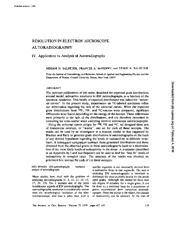 (PDF) Resolution of electron microscope autoradiography. IV