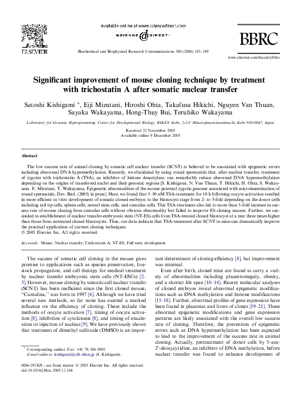 (PDF) Significant improvement of mouse cloning technique by treatment