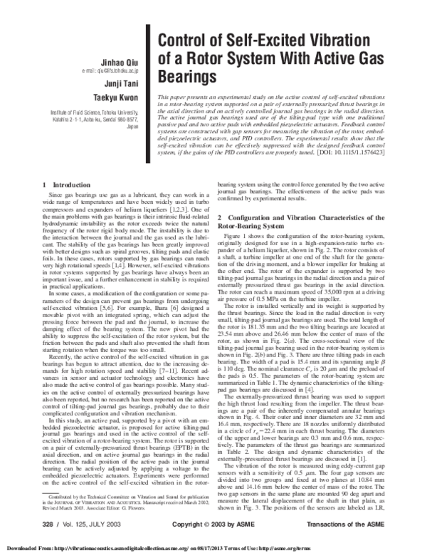 (PDF) Control of Self-Excited Vibration of a Rotor System With Active ...