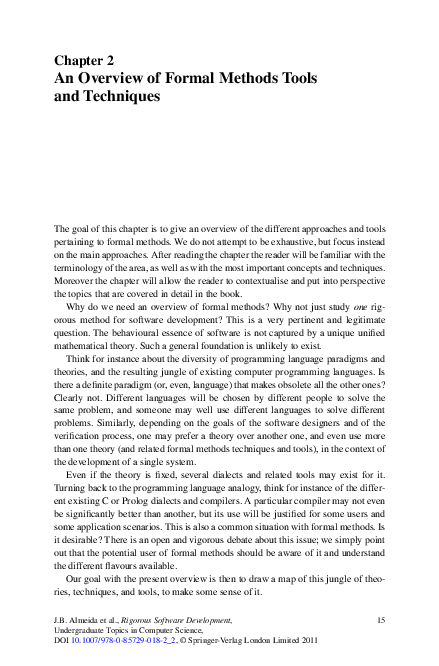 (PDF) An Overview of Formal Methods Tools and Techniques