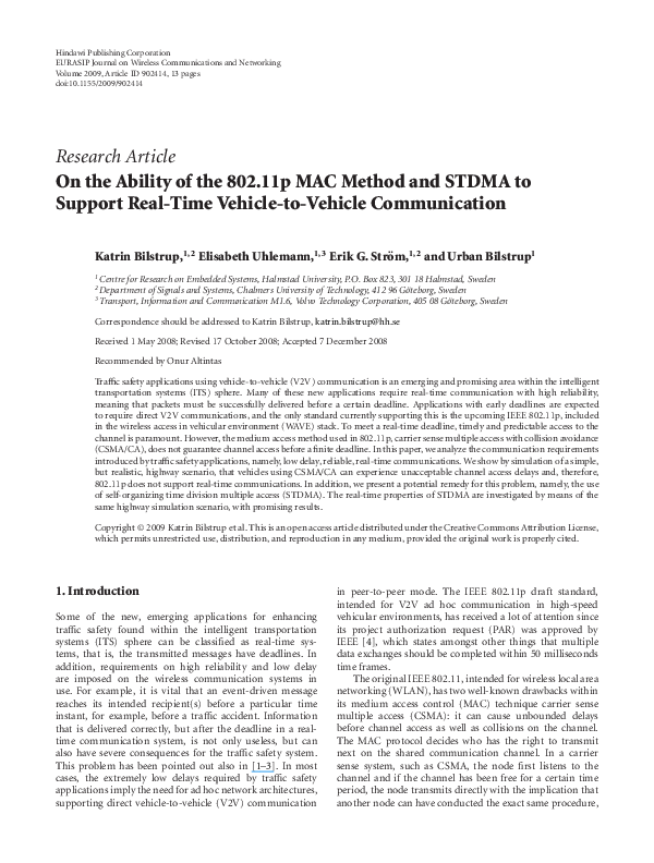 (PDF) On the Ability of the 802.11p MAC Method and STDMA to Support ...