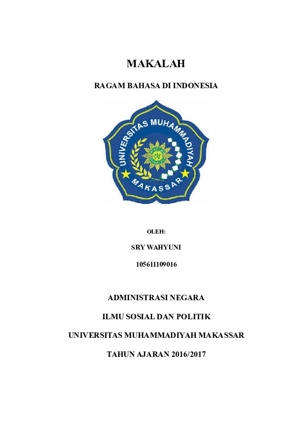 Doc Makalah Ragam Bahasa Di Indonesia Sry Wahyuni Academia Edu