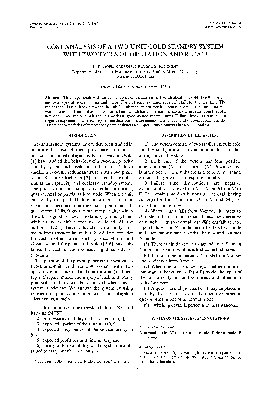 (PDF) Cost analysis of a two-unit cold standby system with two types of ...