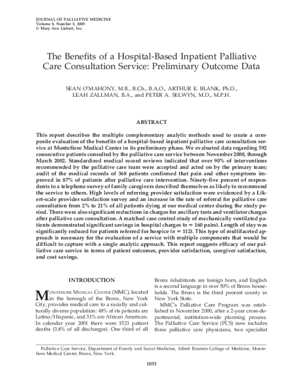 (PDF) The Benefits of a Hospital-Based Inpatient Palliative Care ...
