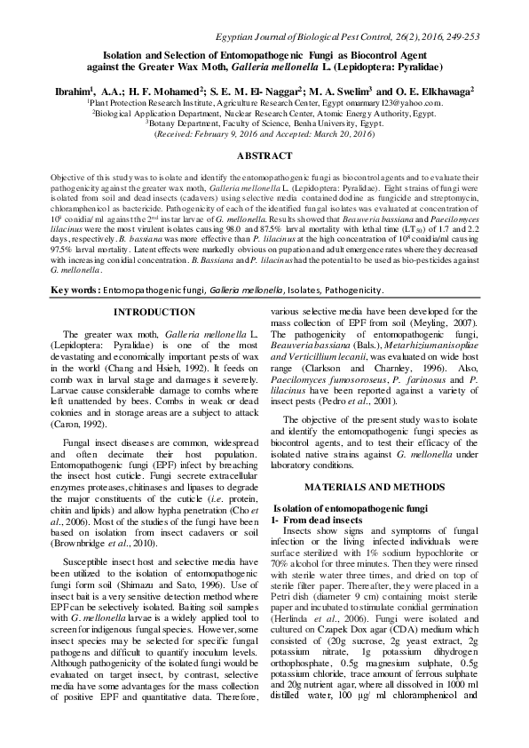 (PDF) Isolation and Selection of Entomopathogenic Fungi as Biocontrol ...