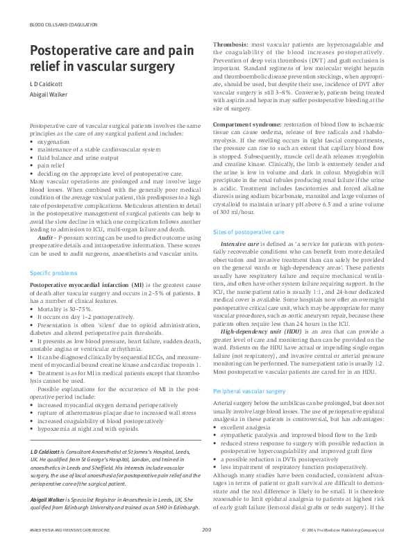 (PDF) Postoperative care and pain relief in vascular surgery