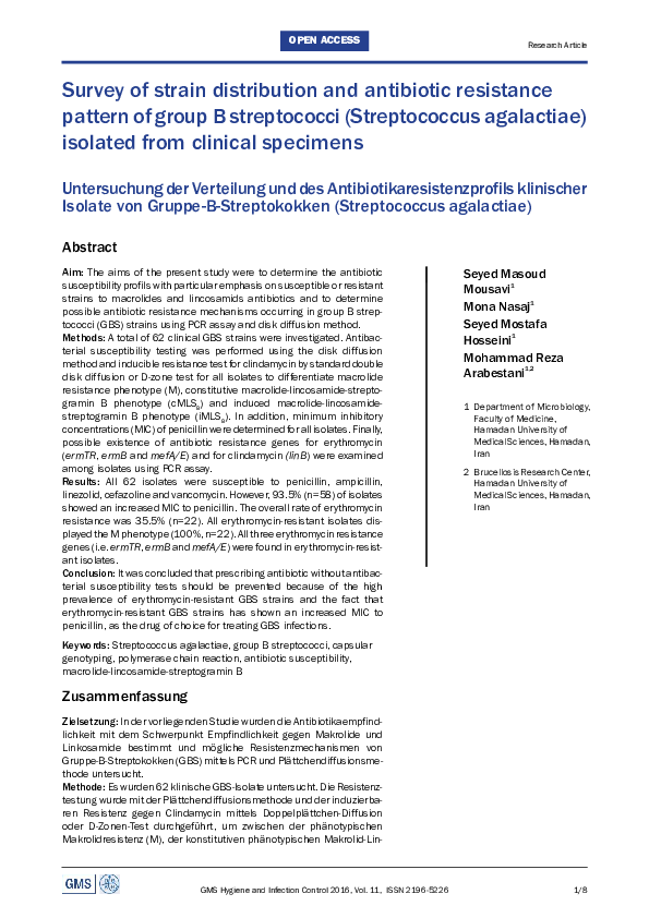 (PDF) Survey of strain distribution and antibiotic resistance pattern ...