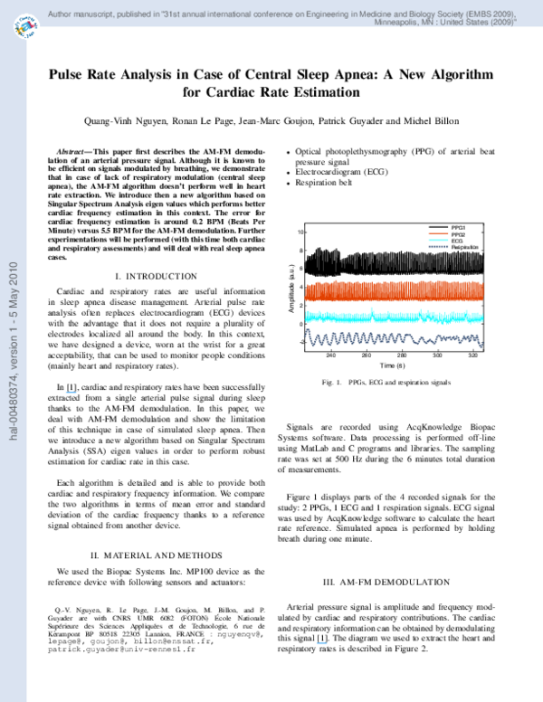 (PDF) Pulse rate analysis in case of central sleep apnea: a new ...