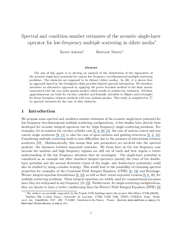 (PDF) Spectral and condition number estimates of the acoustic single ...