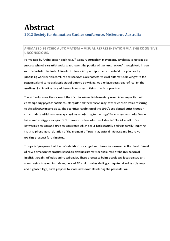 (PDF) Animated Psychic Automatism – Visual Representation via the ...