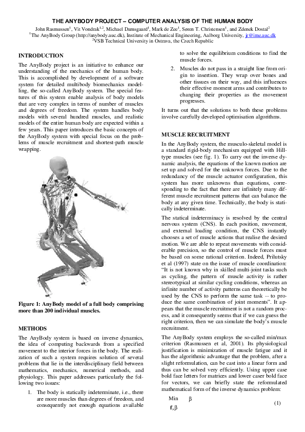 (PDF) The Anybody Project–Computer Analysis of the Human Body