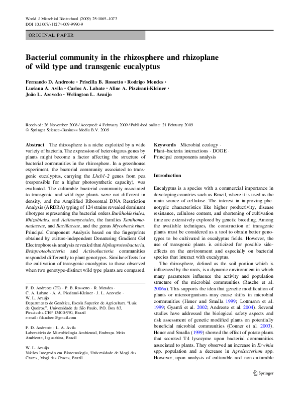 (PDF) Bacterial community in the rhizosphere and rhizoplane of wild ...