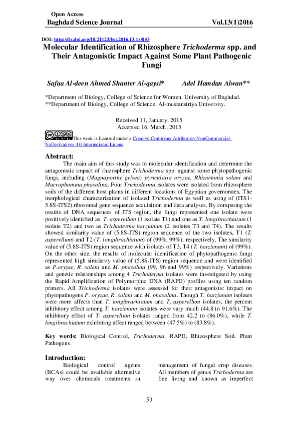 (PDF) Molecular Identification of Rhizosphere Trichoderma spp. and ...