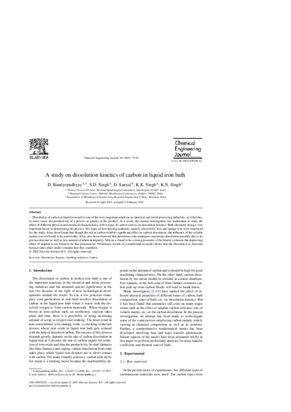 (PDF) A study on dissolution kinetics of carbon in liquid iron bath