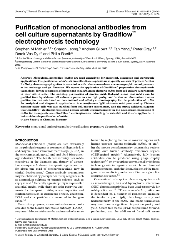 (PDF) Purification of monoclonal antibodies from cell culture