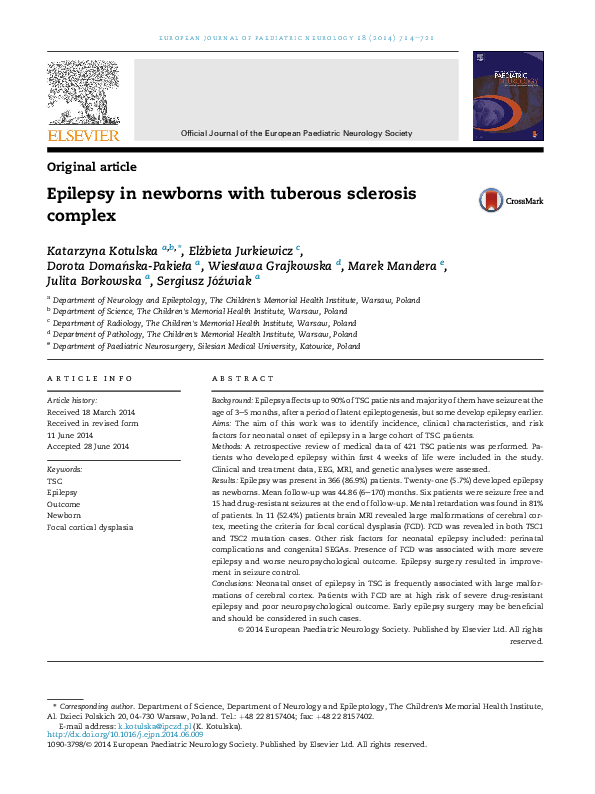 (PDF) Epilepsy in newborns with tuberous sclerosis complex
