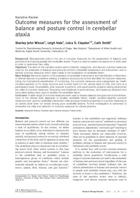 (PDF) Outcome measures for the assessment of balance and posture ...