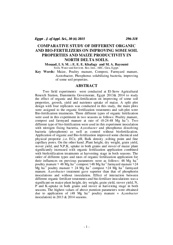 (PDF) COMPARATIVE STUDY OF DIFFERENT ORGANIC AND BIO-FERTILIZERS ON ...