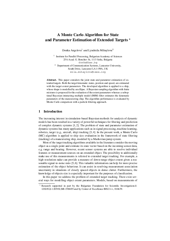 (PDF) A Monte Carlo Algorithm for State and Parameter Estimation of ...