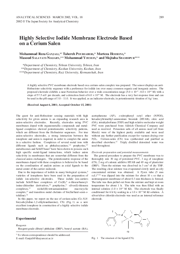 (PDF) Highly Selective Iodide Membrane Electrode Based on a Cerium Salen