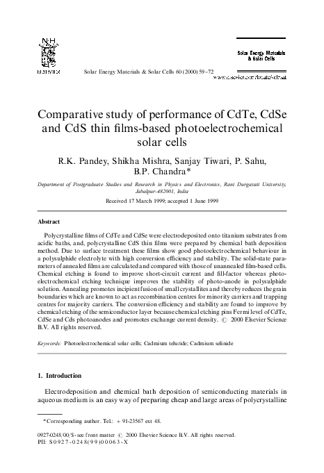 (PDF) Comparative study of performance of CdTe, CdSe and CdS thin films ...