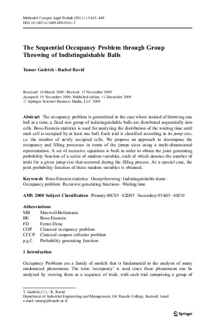 (PDF) The Sequential Occupancy Problem through Group Throwing of ...