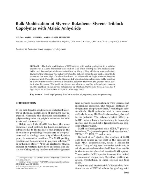 (PDF) Bulk modification of styrene-butadiene-styrene triblock copolymer ...