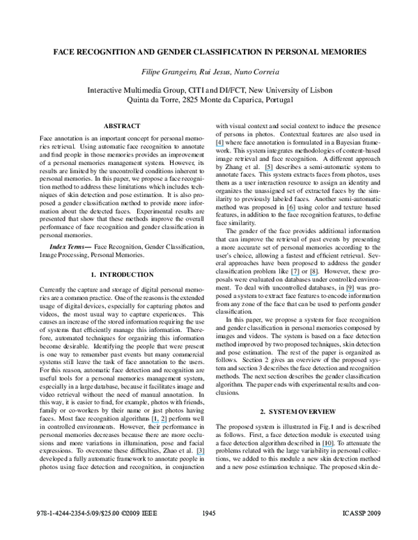 (PDF) Face recognition and gender classification in personal memories
